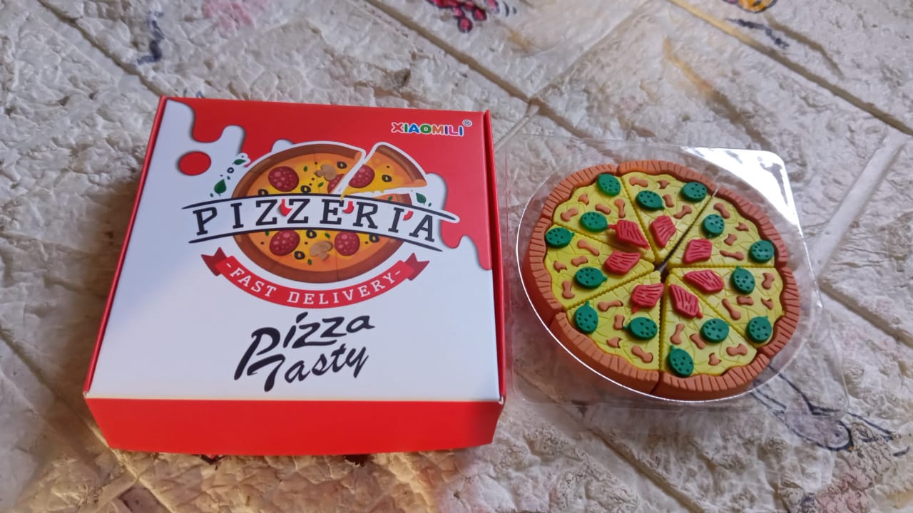 3D Pizza Slices Eraser Set – Fancy & Colorful Stationery for Kids & Gifts (7 slice)