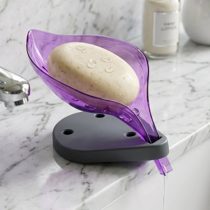 Leaf Shape Soap Tray Holder with Drain Design Bathroom Soap Stand Dish  (1 Pc)