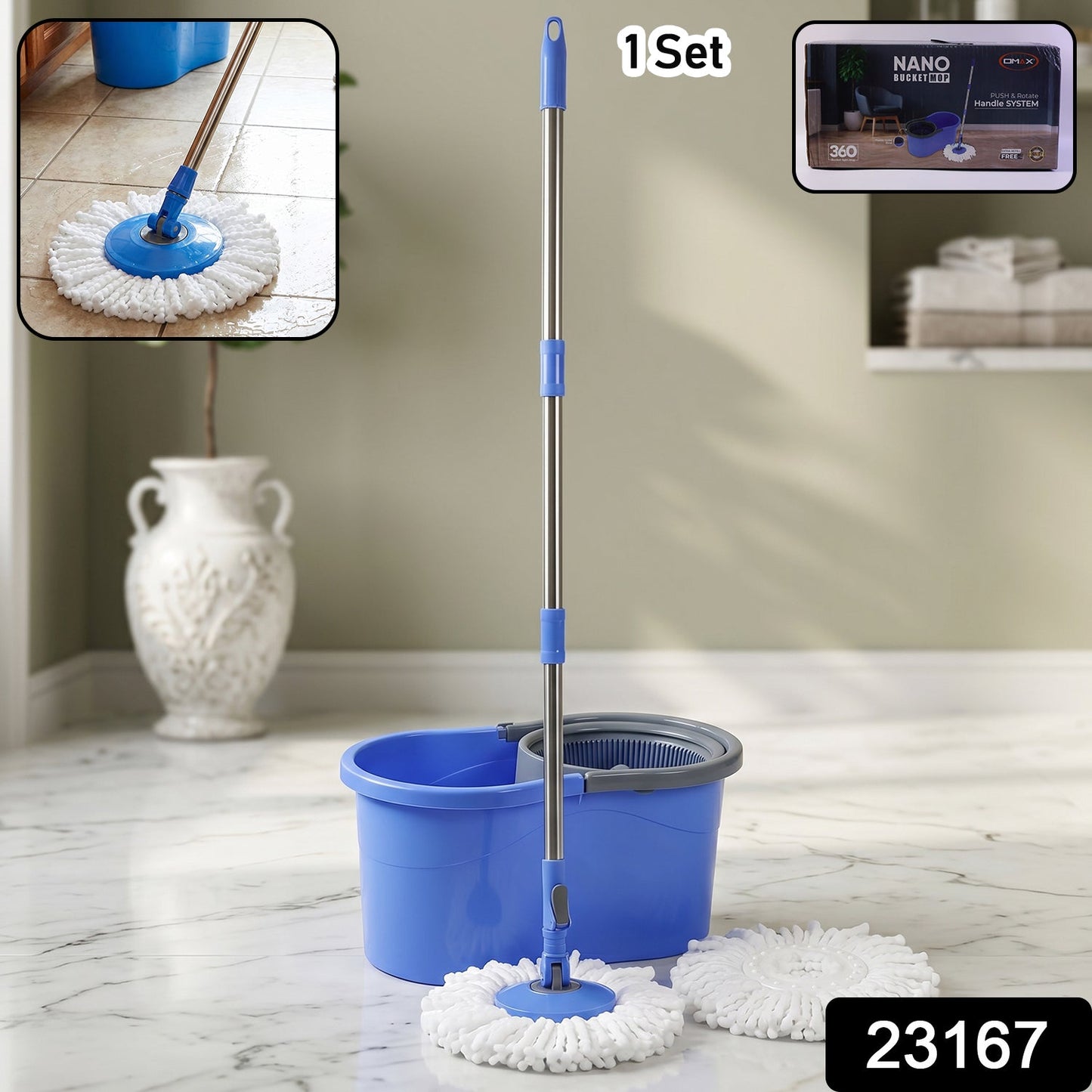 360 Rotating Turbo Spin Mop with Bucket And PLastic jali Set (1 Set)