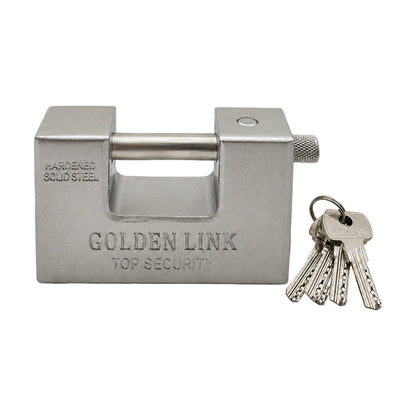 94mm Stainless Steel Padlock: Rectangular, Hardened Steel, 5 Keys