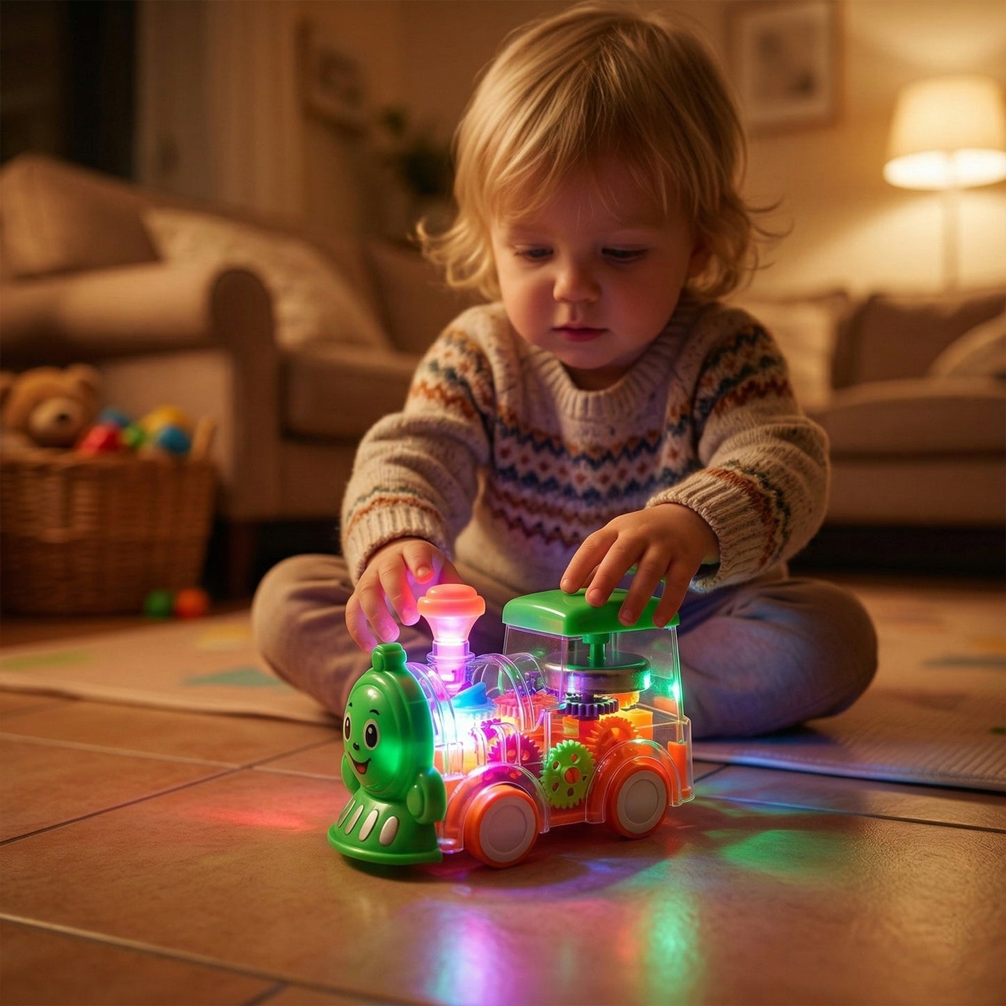 transparent train toy with lights