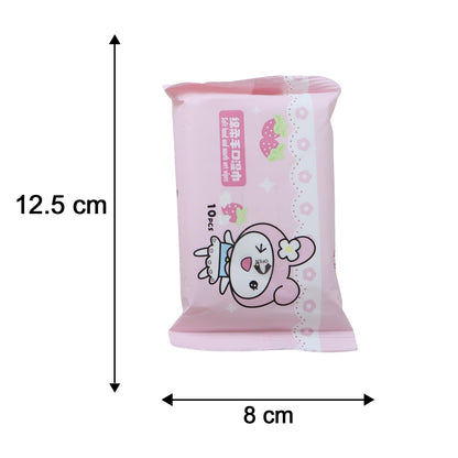 Cartoon Printed Soft Wet Wipes Pack 10 Pc (1 Pack x 10 Pc)