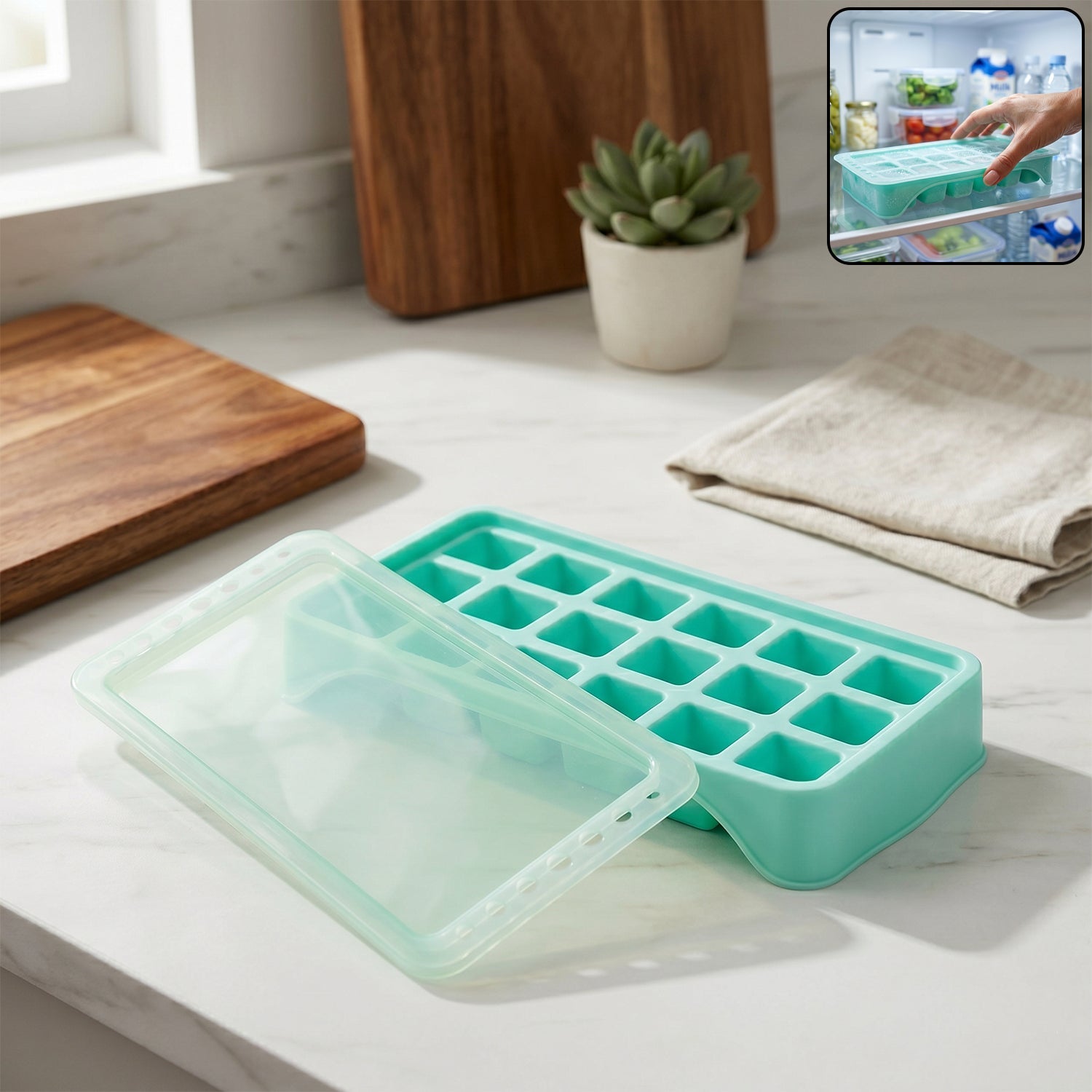 premium 18 grid pop up ice tray with lid